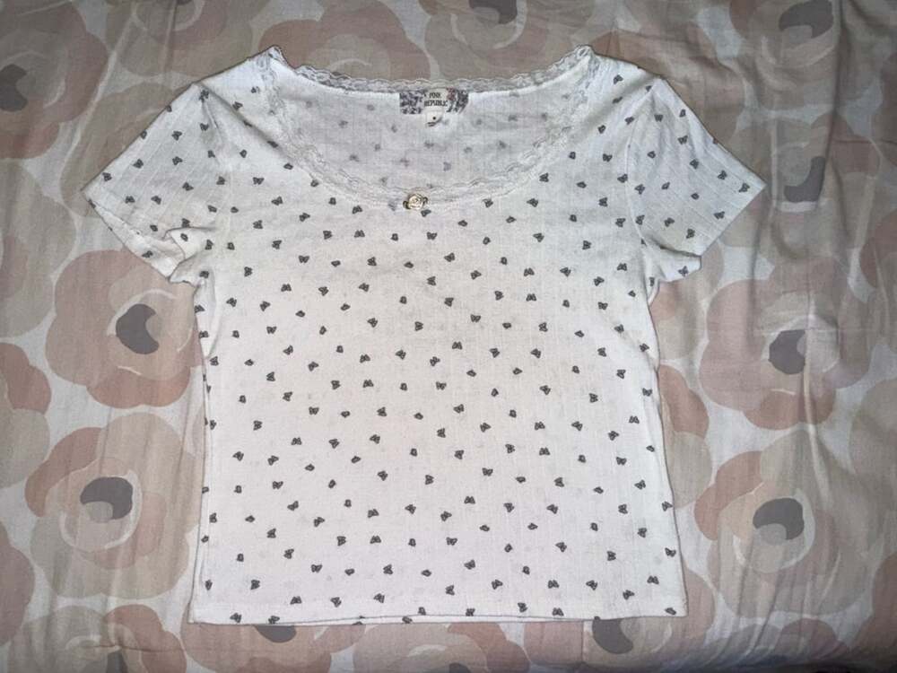Pink Republic Lace Trim Scoop Neck Top with Butterfly Print, Size M